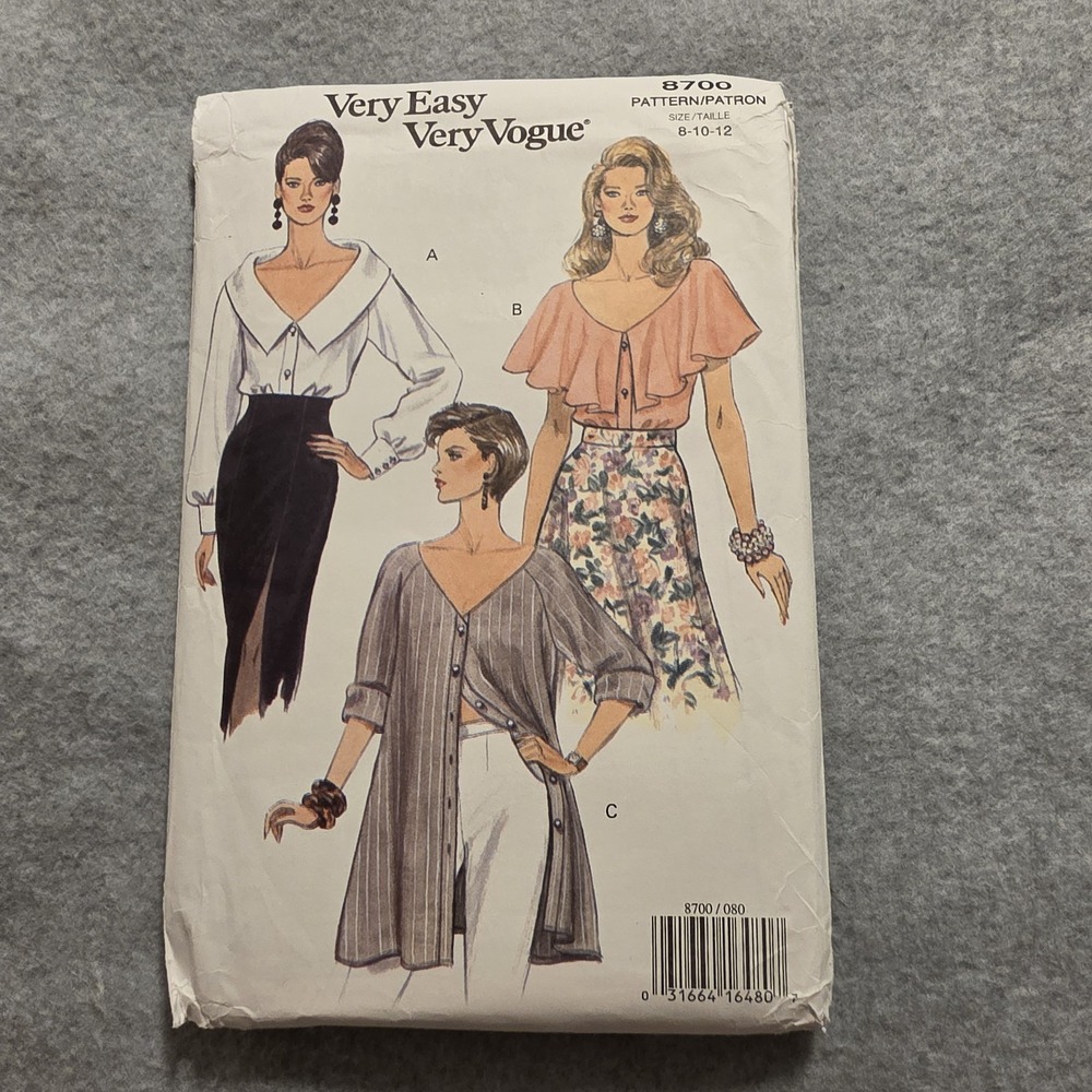 Vogue Very Easy Very Vogue Blouse Sewing Pattern 8700 Sz 8 10 12 Vintage
